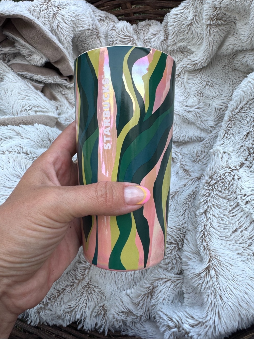 Starbucks Pink and Green Iridescent Ceramic Tumbler